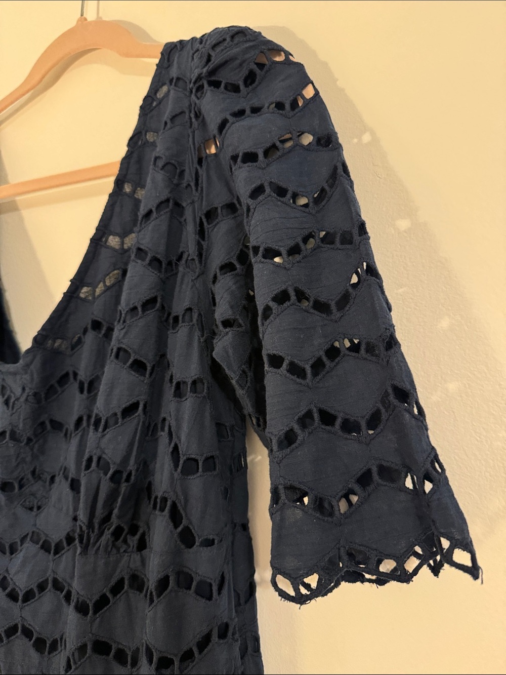Gretchen Scott Navy Blue Cotton Eyelet Maxi Dress with Sleeves - Size Large - Picture 9 of 9